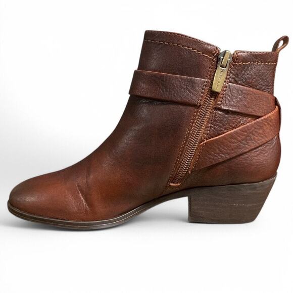 Vince Camuto Peamer Cognac Burnished Leather Ankle Boots Size 7 - Picture 3 of 9
